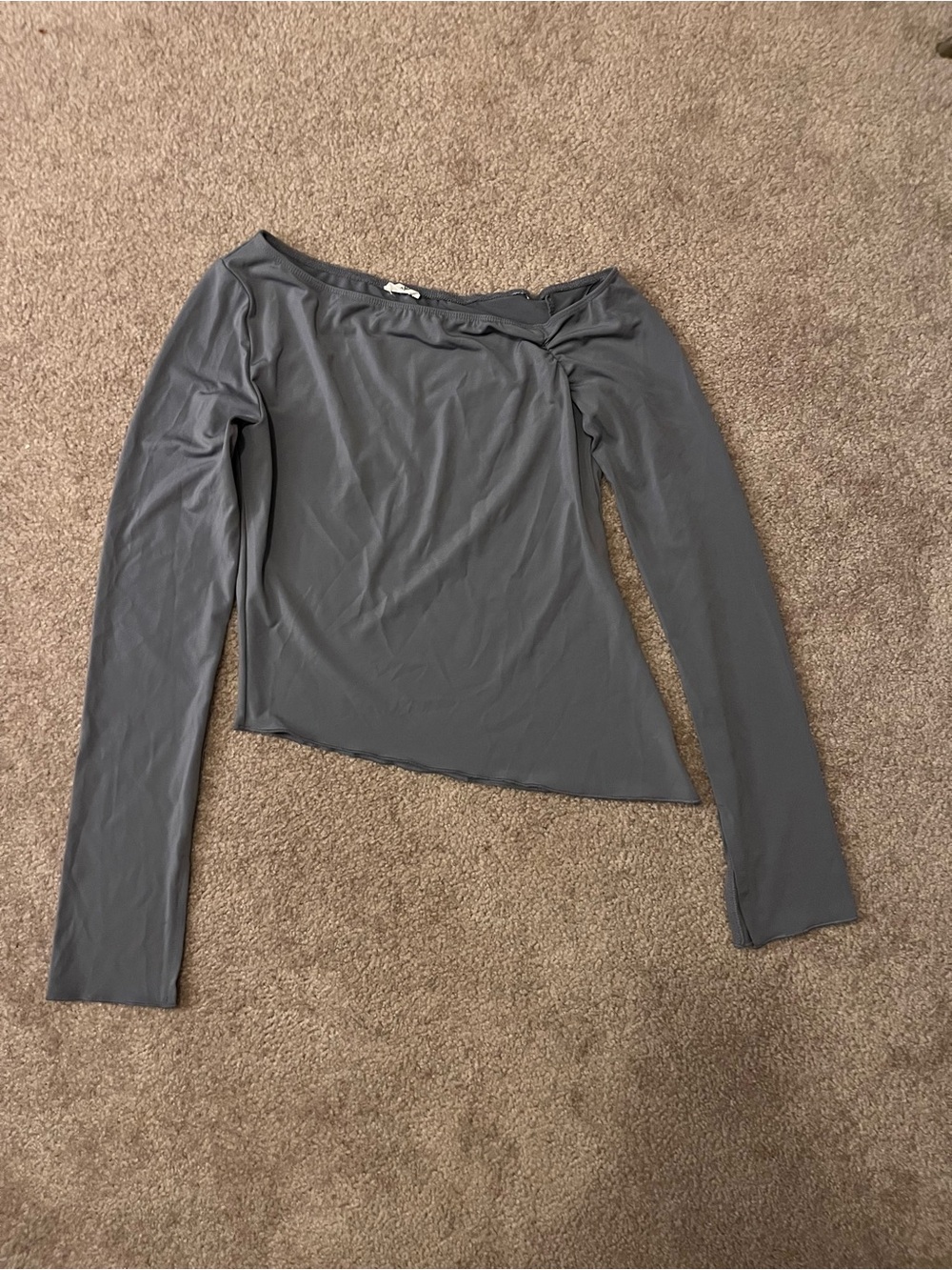 Garage Gray/Purple Off Shoulder Asymmetrical Long Sleeve Top